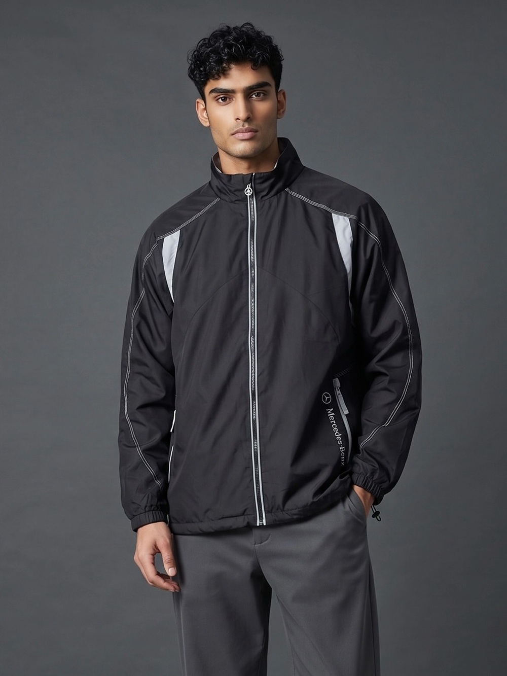 Mercedes-Benz Black with Reflective Panels Windbreaker Jacket Size XXL